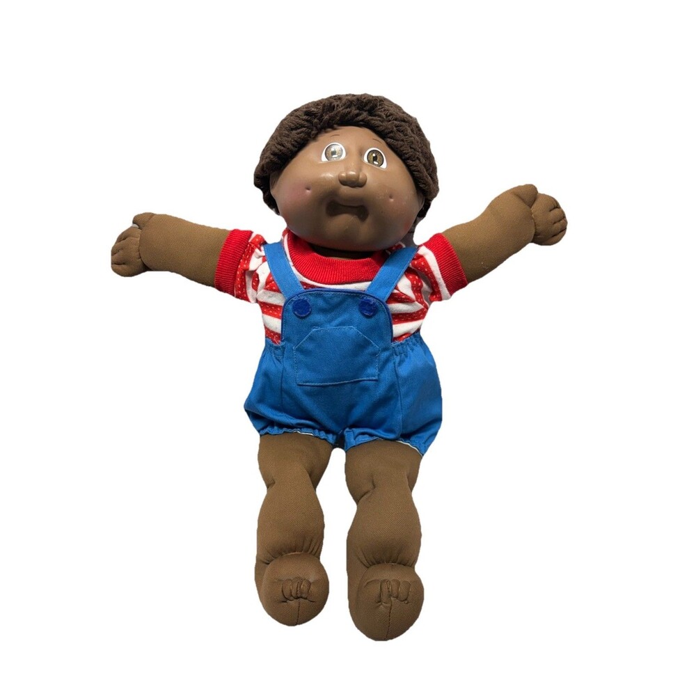 Vintage Cabbage Patch Boy African Hair Dimple Clothes Overalls Black Doll 1982